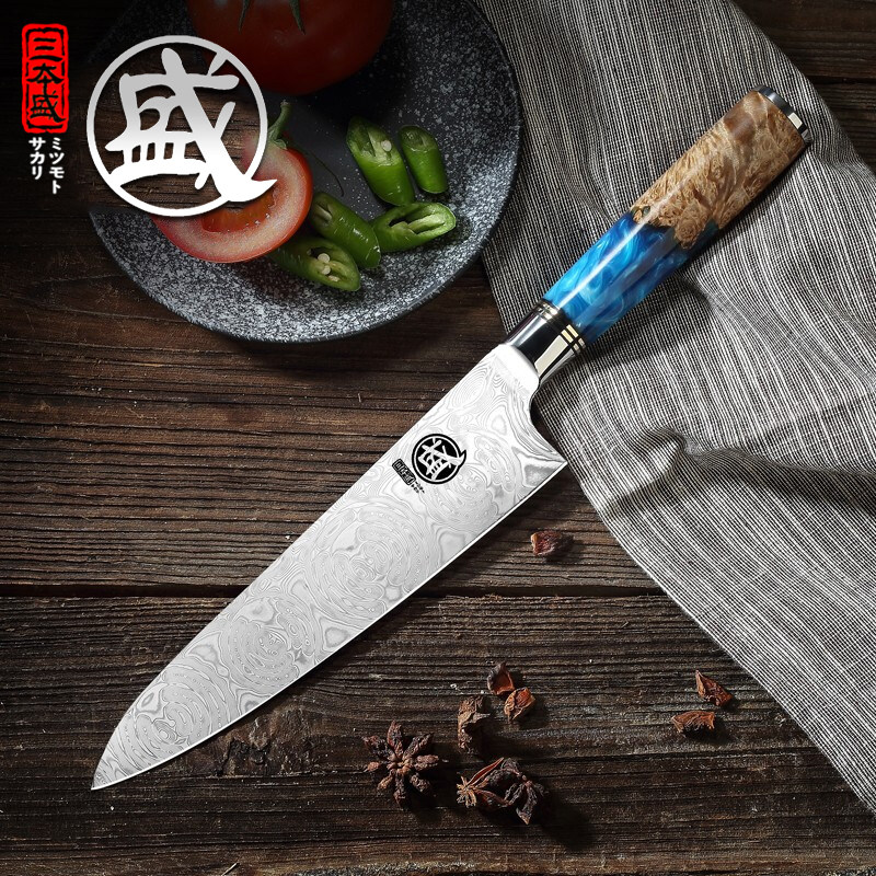 三本盛厨师刀三德刀锋利厨房菜刀厨师料理刀不锈钢切肉切菜牛刀