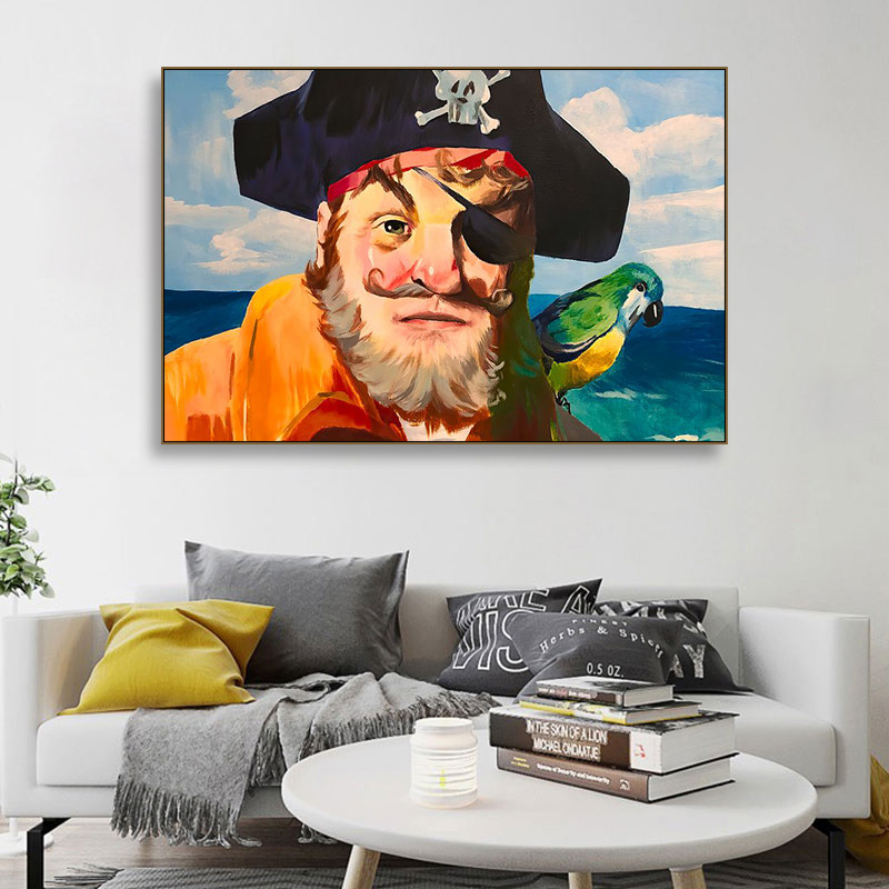 海绵宝宝海盗船长装饰画儿童房间治愈系派大星挂画餐厅卡通壁画