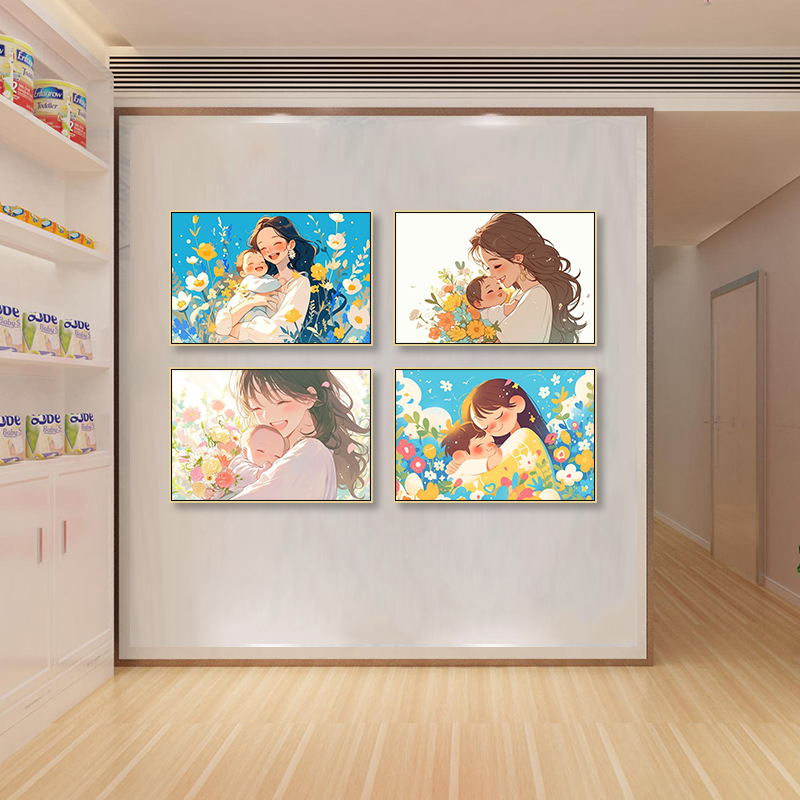 卡通圆满产科病房壁画母婴室墙面装饰画月子中心哺乳室孕妇挂画