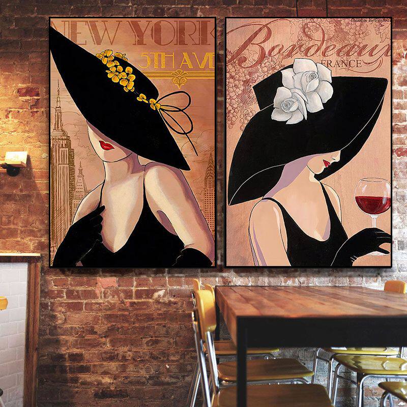 工业风酒吧装饰画美女油画挂画