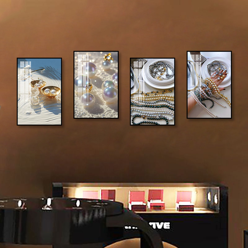 银饰手镯项链珠宝店装饰画商场金店柜台背景墙挂画珍珠手錬宣传画