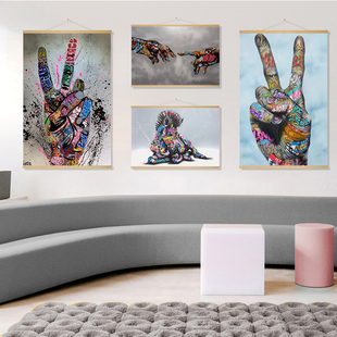 国潮波普风装饰挂布画潮流服装店设计工作室挂轴挂画直播间壁画