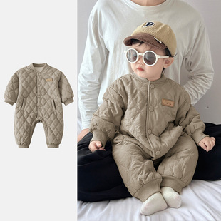 婴儿加绒连身衣新生儿衣服冬季宝宝薄棉衣哈衣婴儿连体衣2-10个月