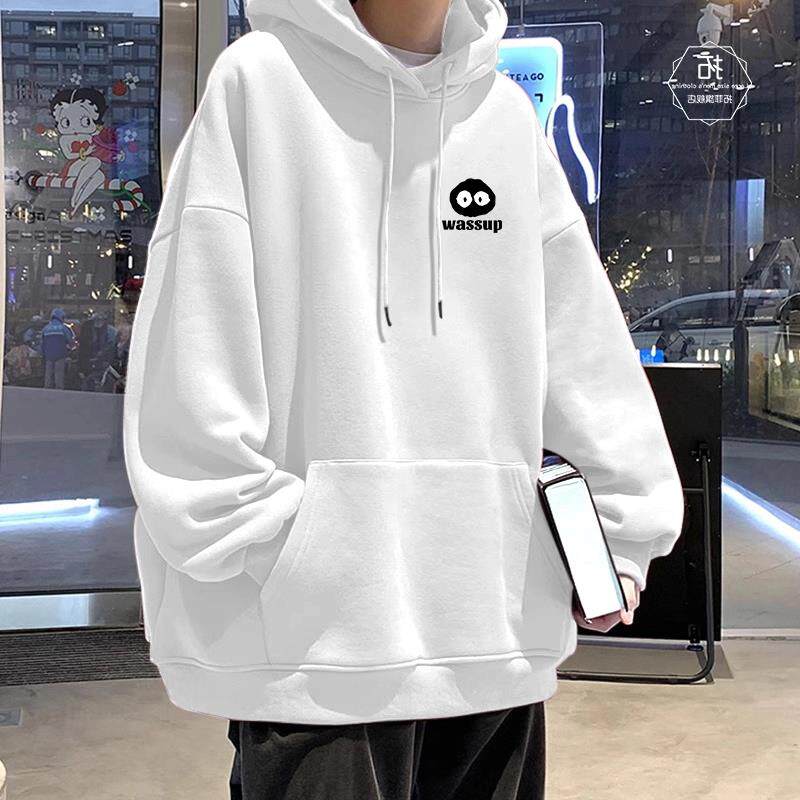 连帽白色卫衣男2025秋冬新款加绒加厚美式青少年宽松春秋休闲外套