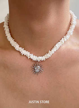 太阳花贝壳串珠锁骨链男女通用