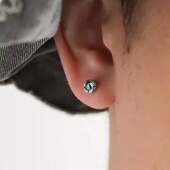 绿色猫眼耳钉男生单只不规则设计学生耳环女百搭设计耳饰