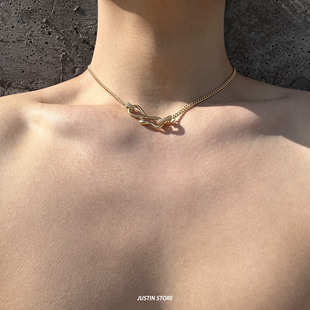 小众设计感蛇形项链情侣款潮酷满钻圆环灵蛇锁骨链男中性简约颈链