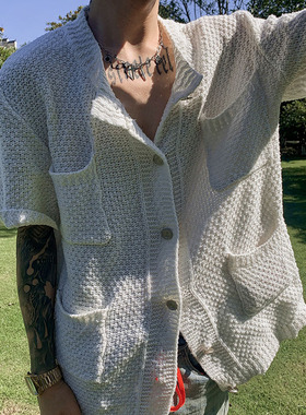 21sist同款男夏季2023新款潮纯色简约显瘦气质小众设计短袖