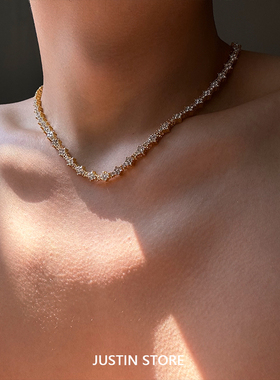 美式满锆梅花十字架古巴项链