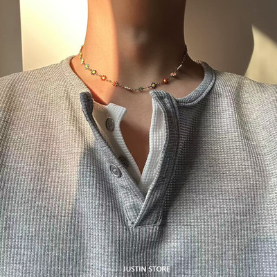 彩色清新小雏菊项链百搭锁骨链男