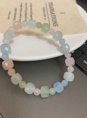 天然无酸洗摩根石强光蓝月光手链