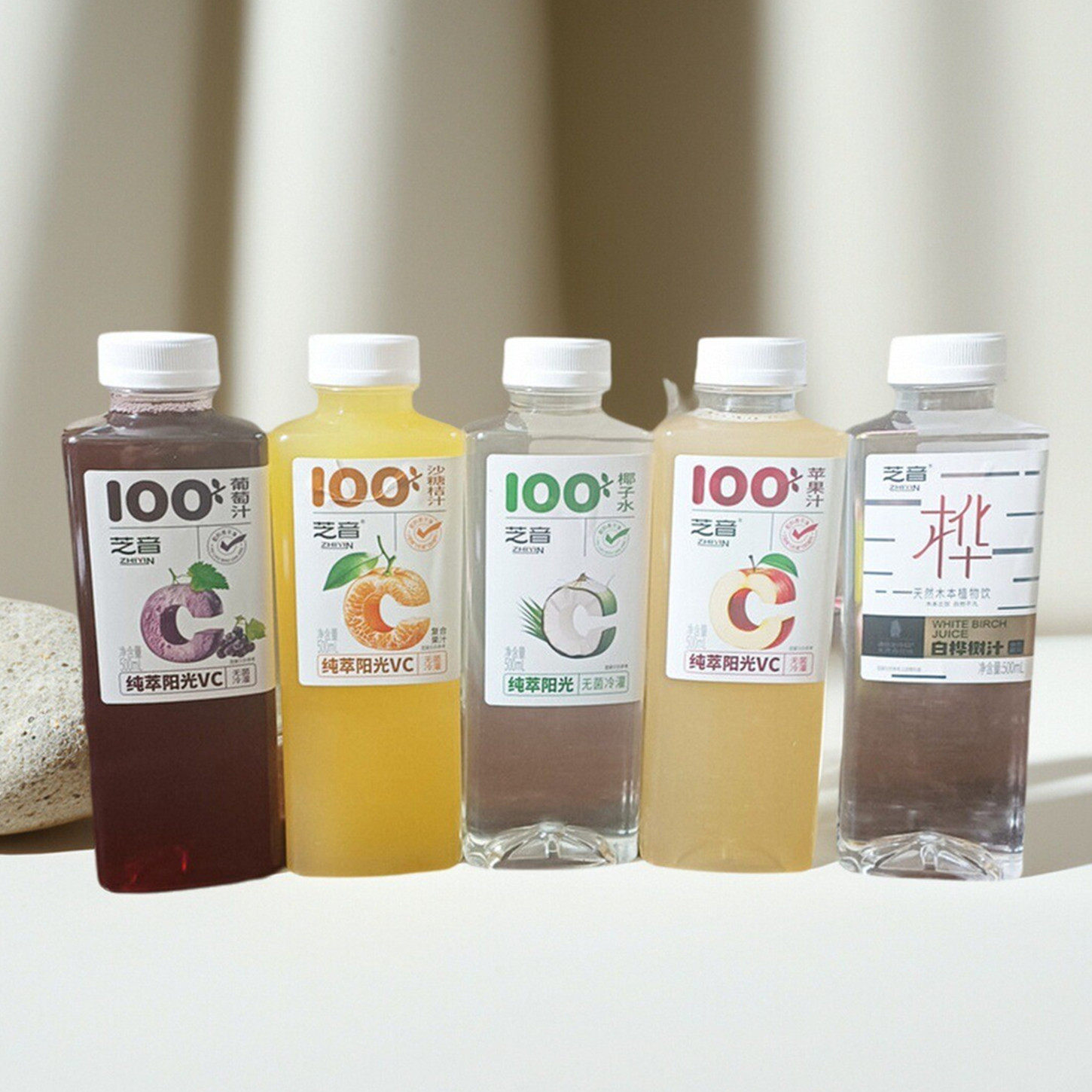 芝音椰子白桦树汁水苹果汁葡萄汁500ml瓶装饮料干净配料多口味