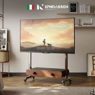 储物带轮客厅卧室家用通用 中古风可移动电视架实木落地支架立式