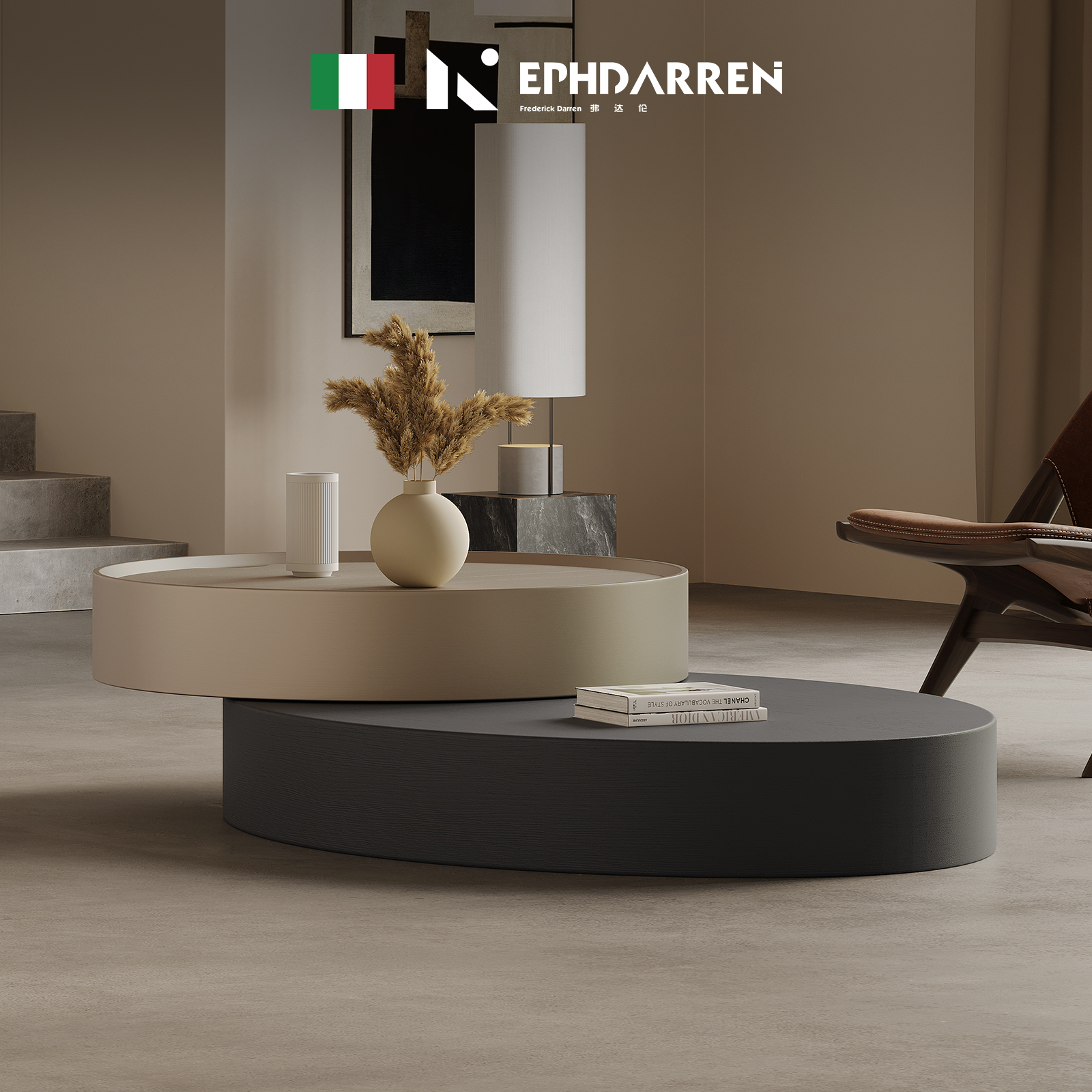 意式轻奢旋转茶几现代简约客厅伸缩圆形茶几设计师小户型网红茶桌