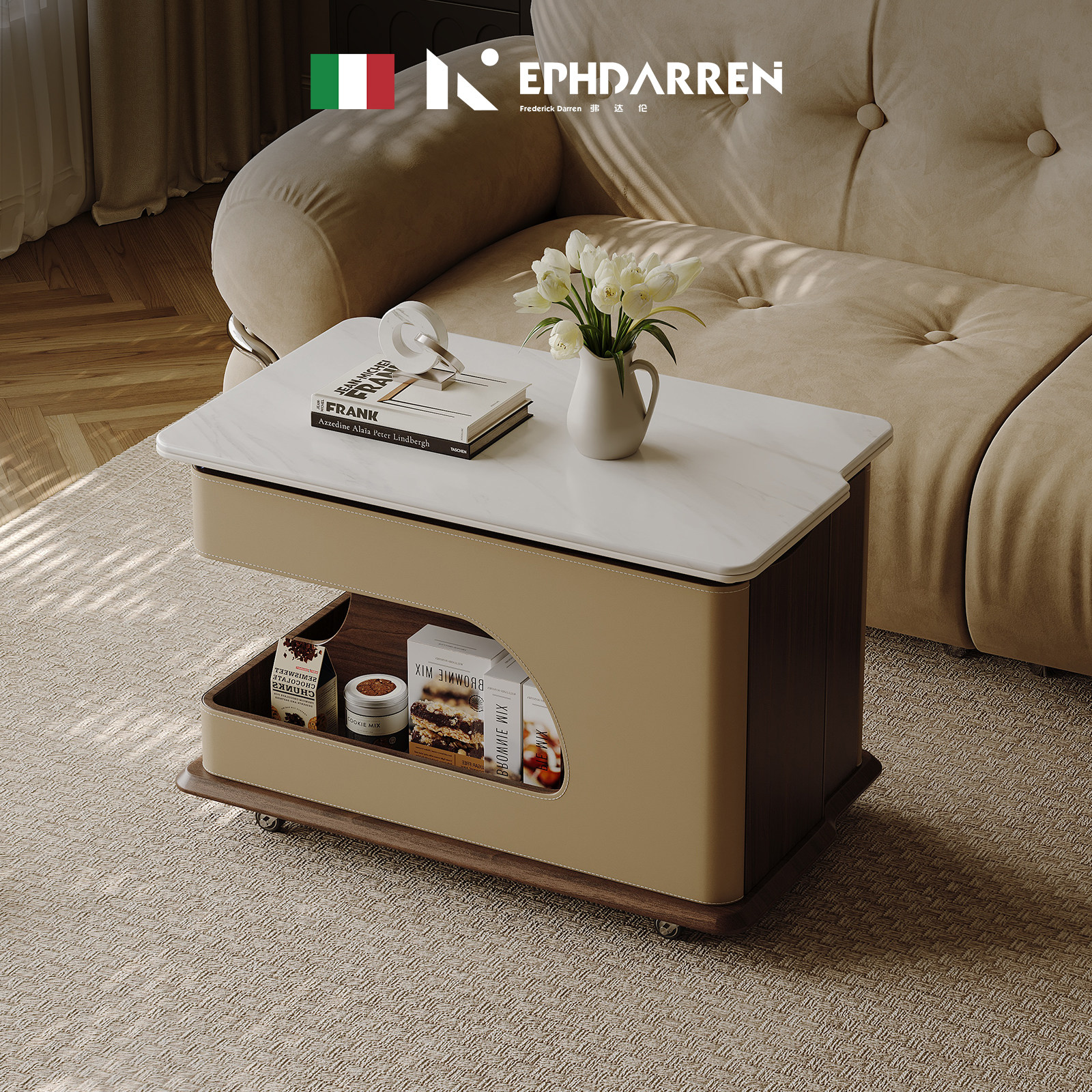 中古风小推车边几可移动升降旋转马鞍皮实木大理石客厅沙发边柜,住宅家具,移动边几/推车,淘宝优惠券,粉丝福利购,淘宝优惠卷