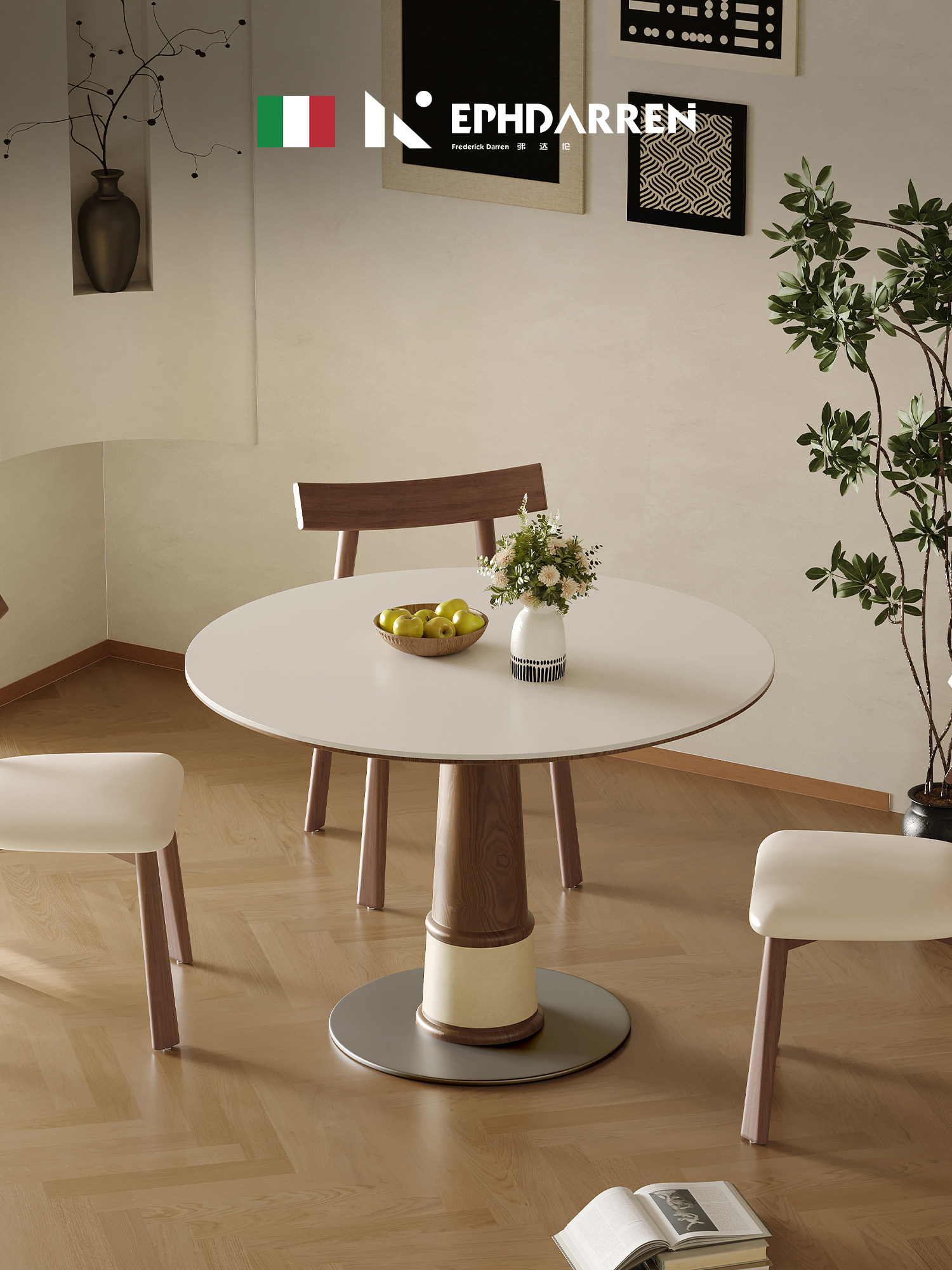 意式岩板餐桌餐椅组合家用小户型餐椅饭桌圆形洽谈桌多用橡木餐桌