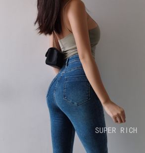 superrich欧美系特显瘦！巨舒服！复古水洗超高腰蜜桃臀弹力柔软