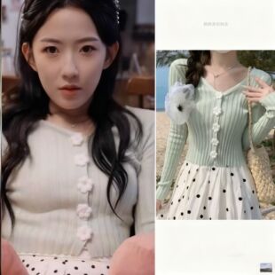 短剧邱秘书的婚事韩雨彤邱瑜同款针织衫上衣绿色花朵女开衫衣服