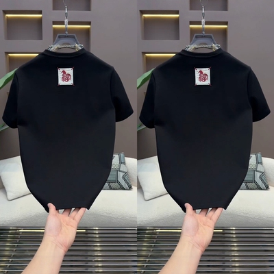 2025冬季新款简约加厚短袖T恤男士时尚百搭休闲半截袖上衣男潮ins