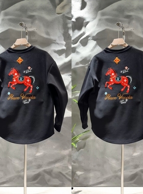 2026年冬季新款重工艺刺绣卫衣男士时尚潮流百搭休闲痞帅长袖上衣