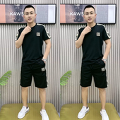 新款 宽松圆领短袖 时尚 BXBM2025夏季 休闲运动套装 男士 短裤 两件套潮