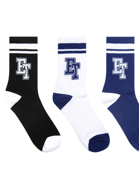 Ravenous学院风条纹中筒袜字母ETBTO提花运动长袜男女袜子潮牌