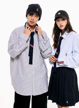 【苏醒王栎鑫同款】Ravenous学院风领带刺绣条纹衬衫ETBTO