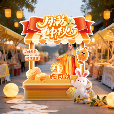中秋节氛围布置场景打卡拍照框