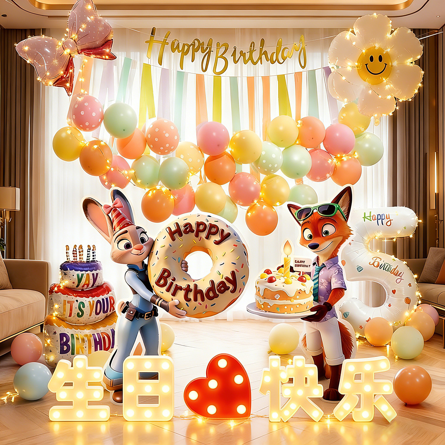 疯狂动物城主题生日布置场景装饰女孩周岁派对气球背景墙氛围道具,节庆用品/礼品,节日装扮用品,淘宝优惠券,粉丝福利购,淘宝优惠卷