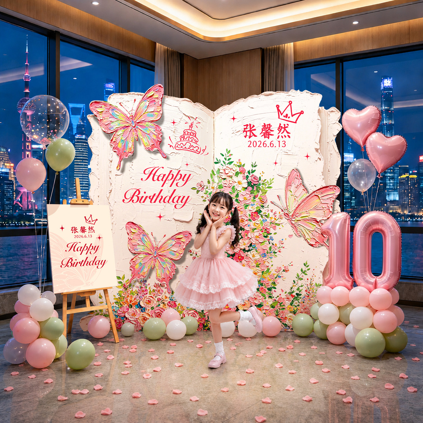 女孩十岁生日气球派对背景墙图片