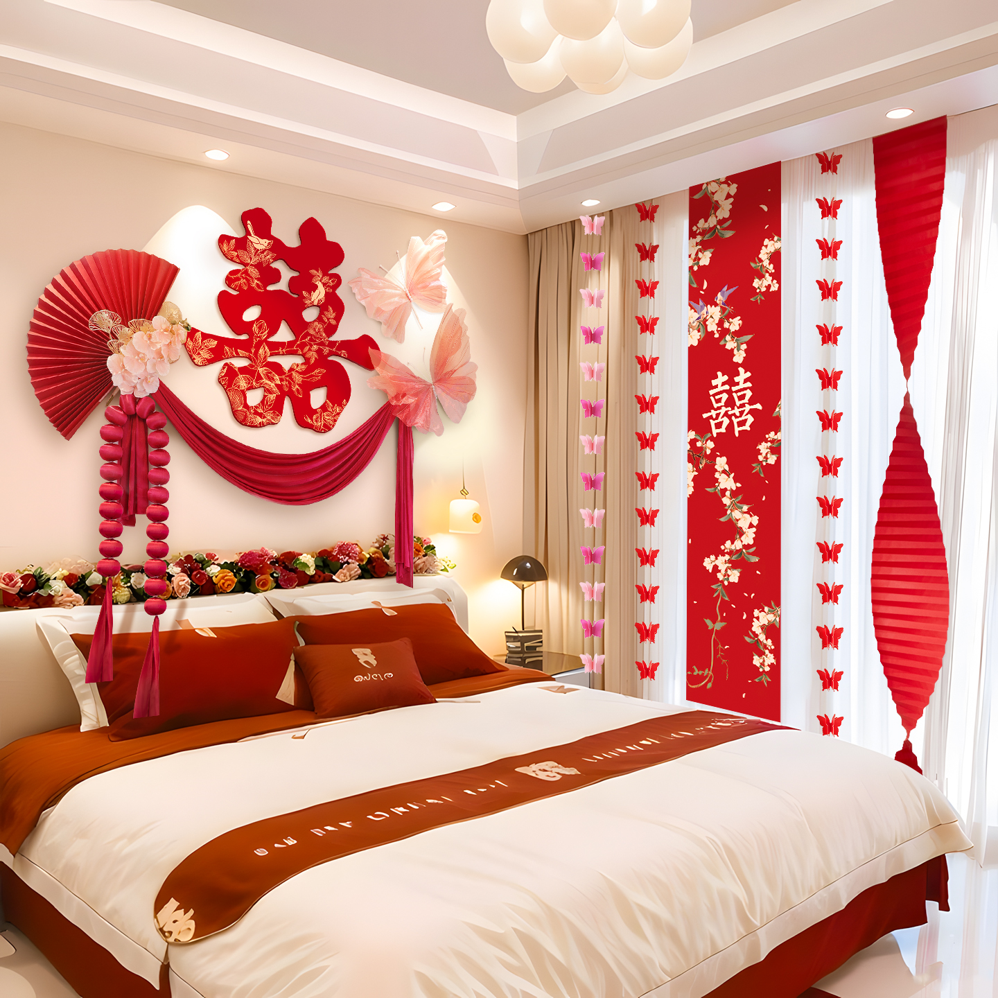 婚房布置套装全套卧室床头背景墙