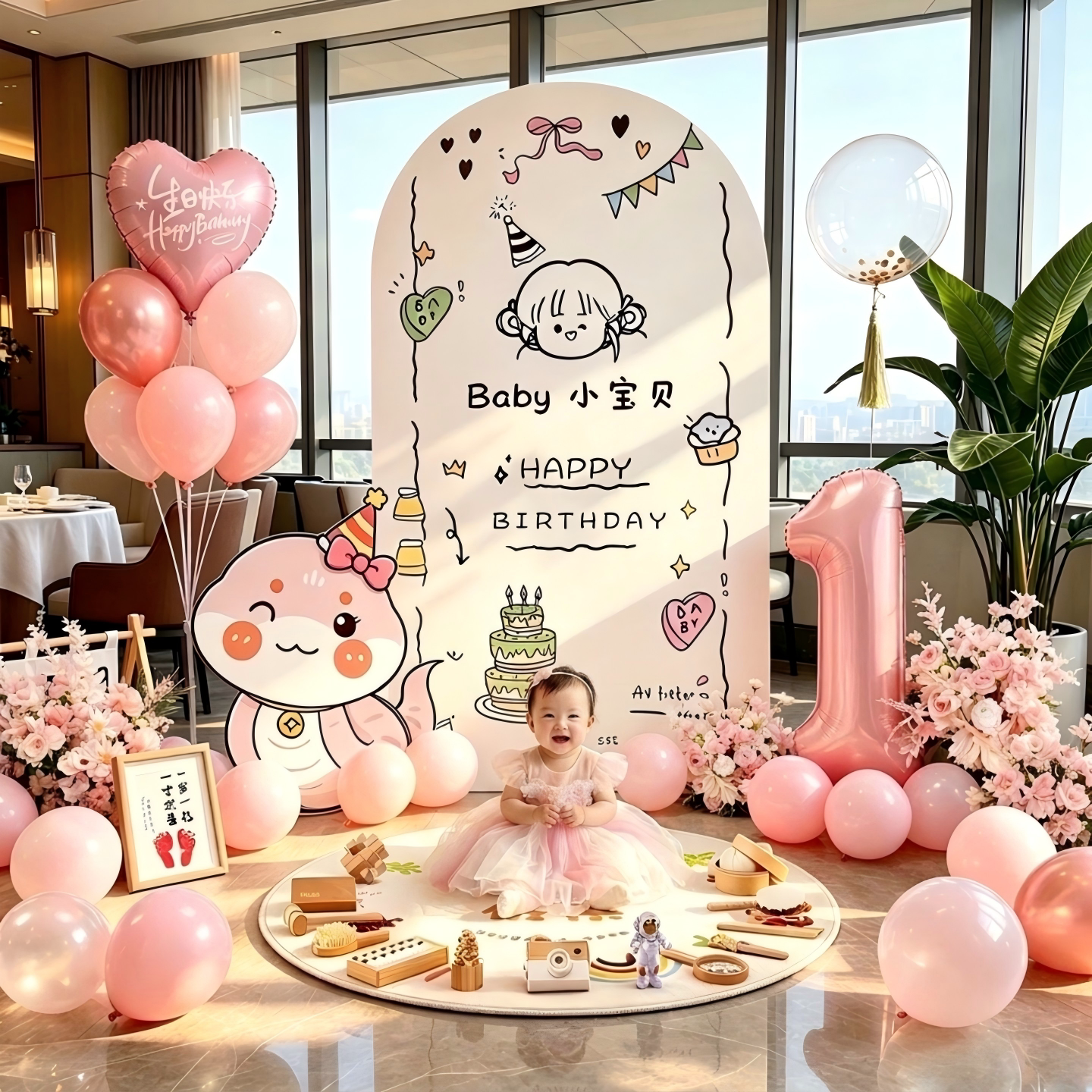 宝宝一周岁生日布置背景墙kt板图片
