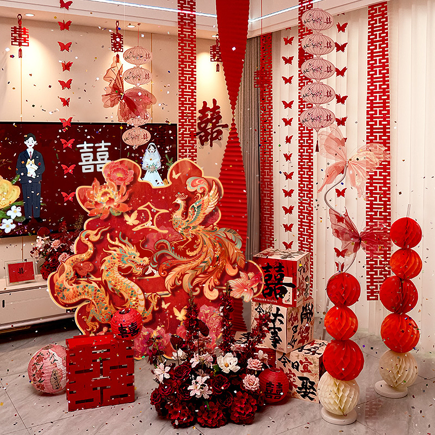 婚房布置客厅超大龙凤立体喜字kt板套装男女方结婚晨袍拍照背景墙,节庆用品/礼品,婚房装扮用品,淘宝优惠券,粉丝福利购,淘宝优惠卷