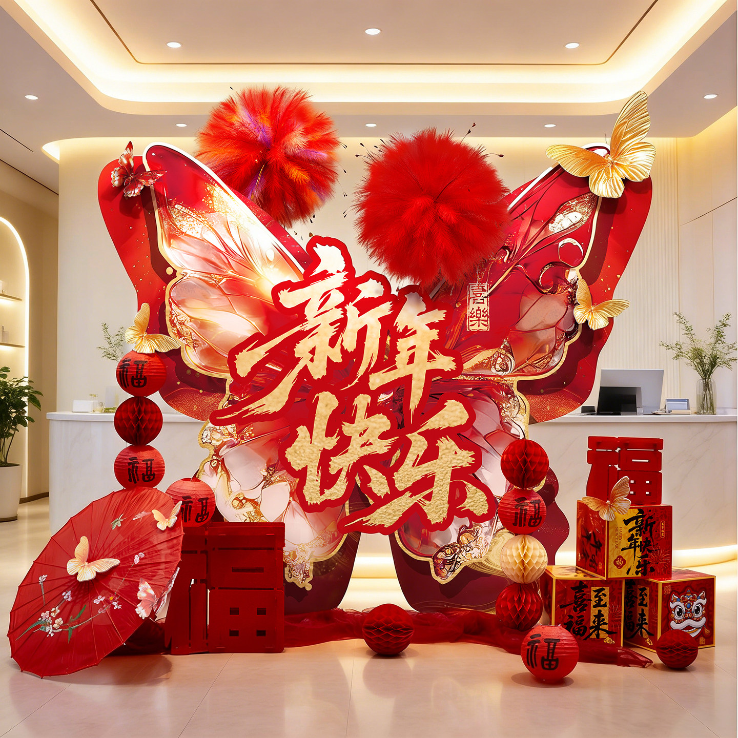 2026迎新年场景布置蝴蝶KT板装饰马年春节氛围门店商场橱窗背景墙,节庆用品/礼品,节日装扮用品,淘宝优惠券,粉丝福利购,淘宝优惠卷