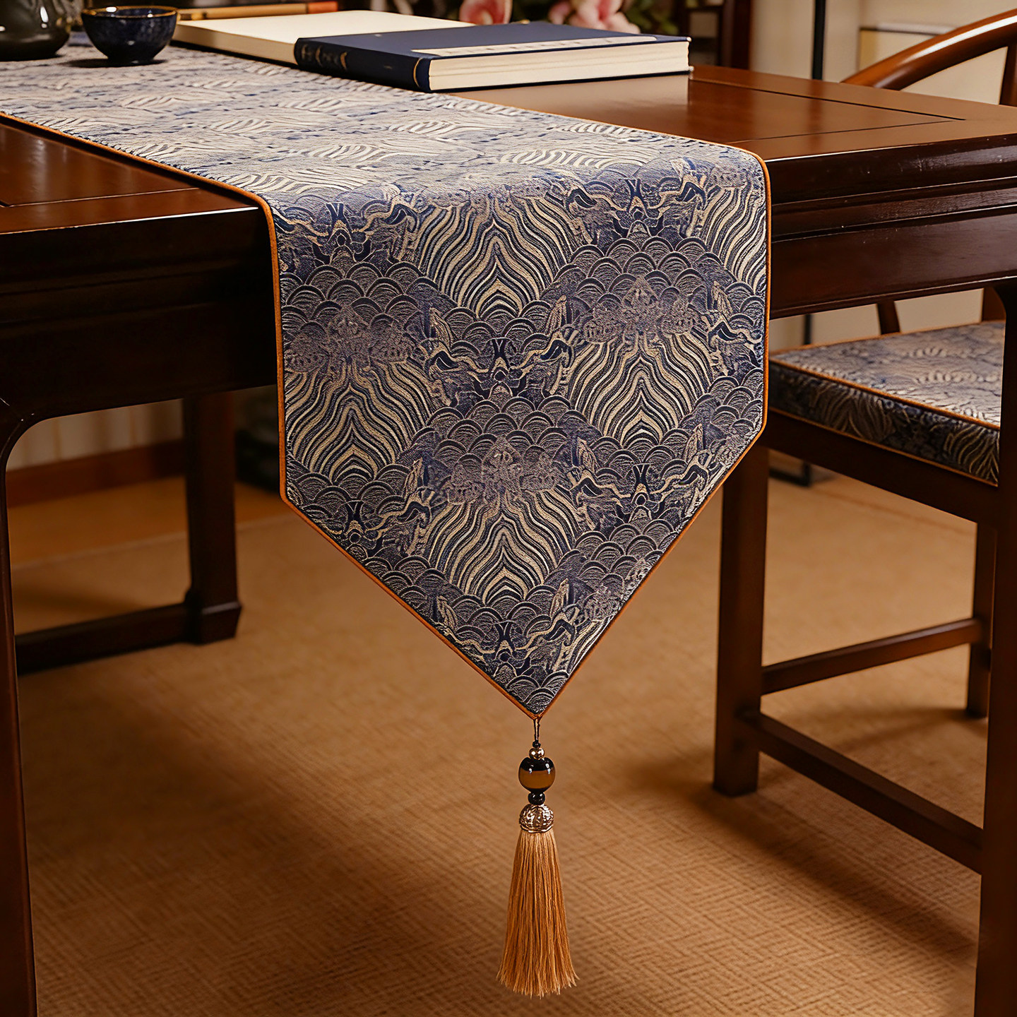 新中式禅意桌旗茶台布艺长条轻奢高端茶席茶桌布茶旗床旗垫布定制