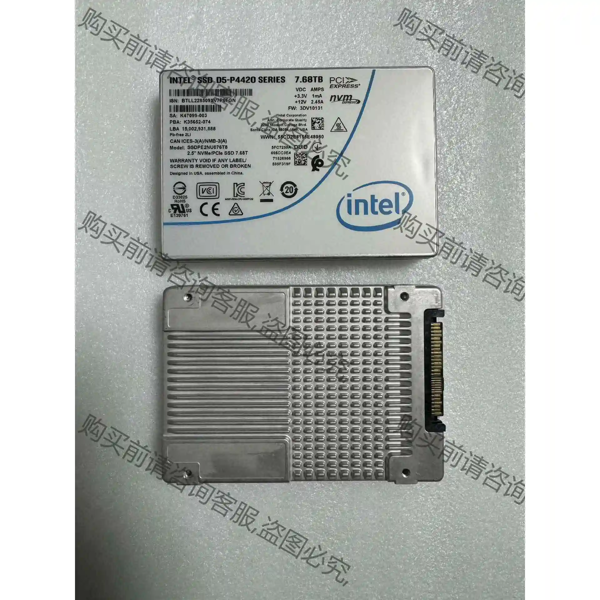 INTEL P4420 7.68T U.2 NVME SSD 议价产品 原装拆机功能完好