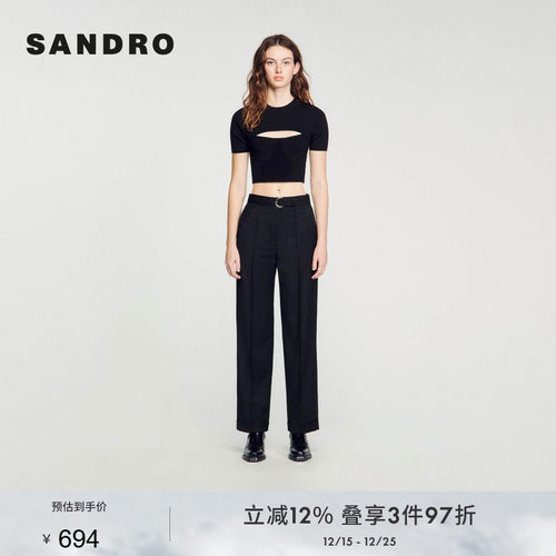 SANDRO黑色通勤高腰西装长裤