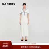 SANDRO 针织连衣裙 简约气质白色撞色镂空长款 Outlets春夏女装 法式