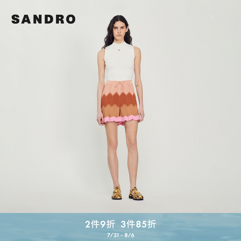 SANDRO Outlets女装法式休闲针织荷叶边微喇针织短裤SFPSH00319