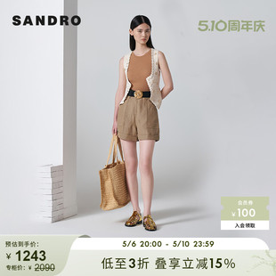 法式 SANDROOutlet女装 优雅无袖 花朵针织背心马甲上衣SFPCA00805