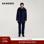 SANDRO 深蓝色连帽拉链门襟棉服外套 简约时尚 Outlets秋冬男装 法式