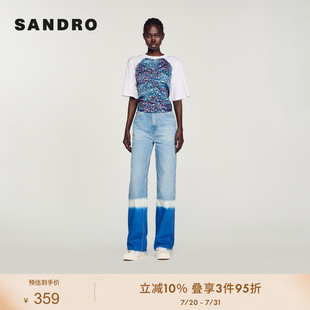 印花褶边棉质针织T恤上衣SFPTS01233 SANDRO Outlets女装 时尚 袖