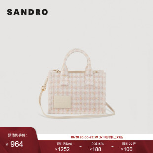 格纹托特背提包 气质粗花呢浅粉色经典 SANDRO Outlets春夏女士时尚
