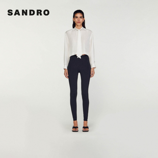 针织长裤 SANDRO 优雅不规则仿钻黑色高腰修身 法式 Outlets秋冬女装