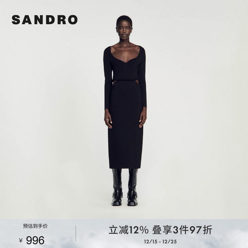 优雅气质黑色低领长款连衣裙