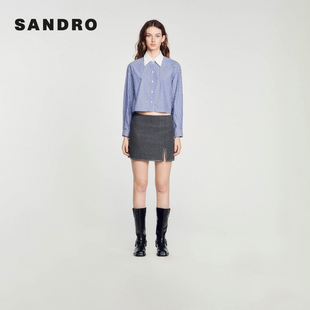 半裙 简约气质深灰色仿钻微开叉短款 SANDROOutlets秋冬女装 法式