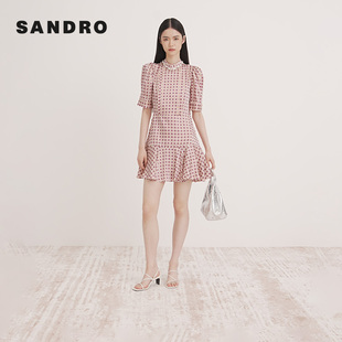 时尚 SANDRO 法式 春夏女装 仿钻印花荷叶花边连衣裙 Outlets博主同款