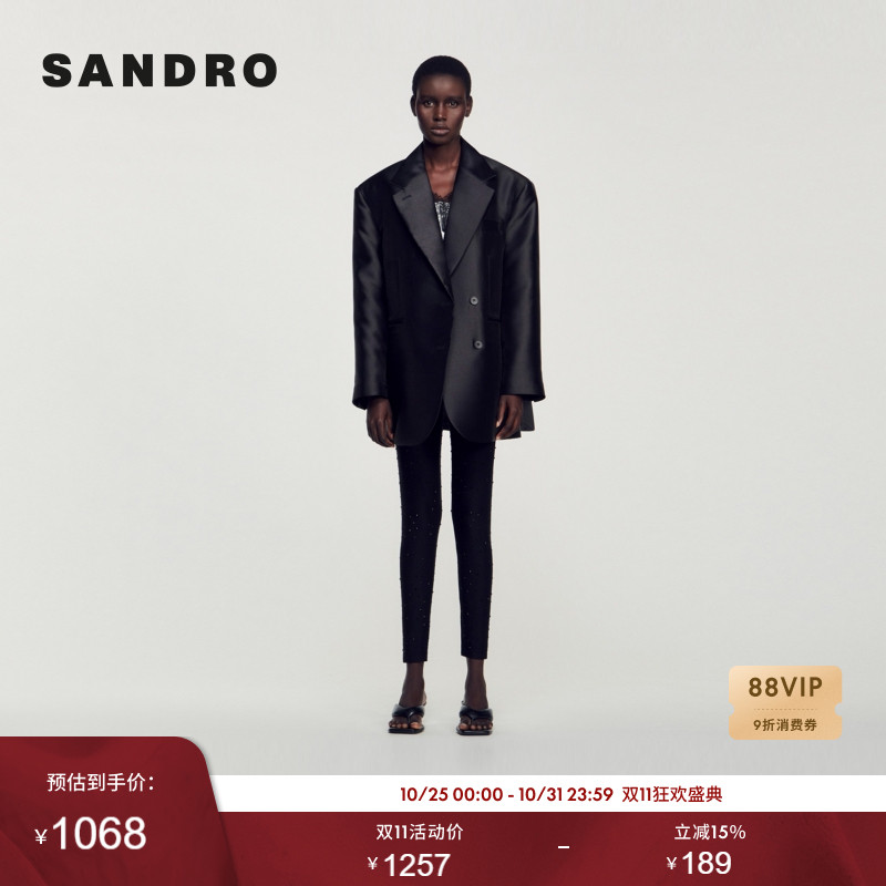 SANDRO黑色光泽感西装外套早秋