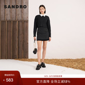 复古棉羊毛混纺黑色圆领短款 SANDROOutlets秋冬女装 法式 针织毛衣