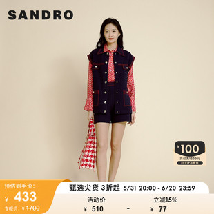 春夏法式 休闲明线针织高腰直筒短裤 Outlet女装 SANDRO SFPSH00209